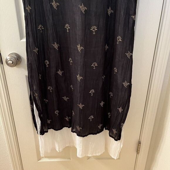 Yaza Double Gauze Layered Dress Lagenlook Black White Gold Women's Size L/XL - Picture 16 of 16